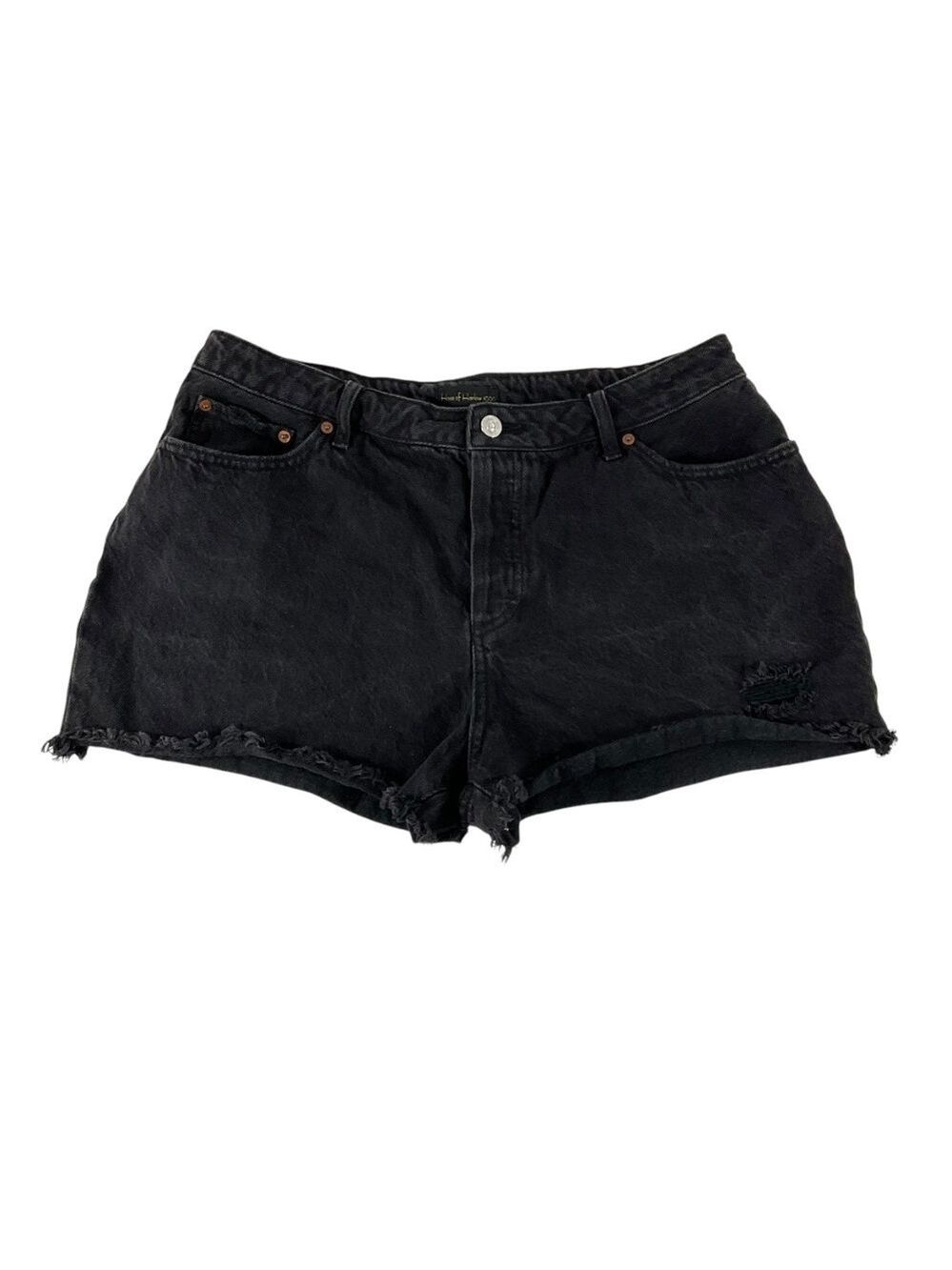 House of Harlow 1960 Black High Rise Denim Shorts Distressed Raw Hem Size 31